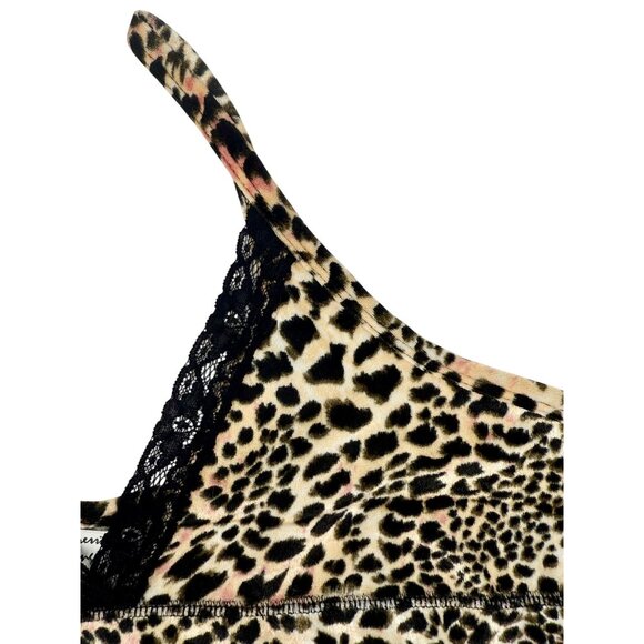 Vintage Y2K Expressions Leopard Print Lace Trim V-Neck Camisole Top Late 90s M - Picture 2 of 11